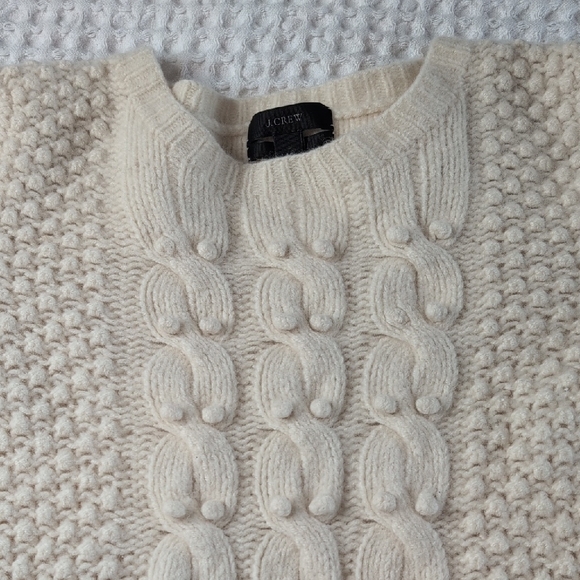 J. Crew Lambs Wool Handknit Cream Crewneck Sweater - Picture 3 of 12